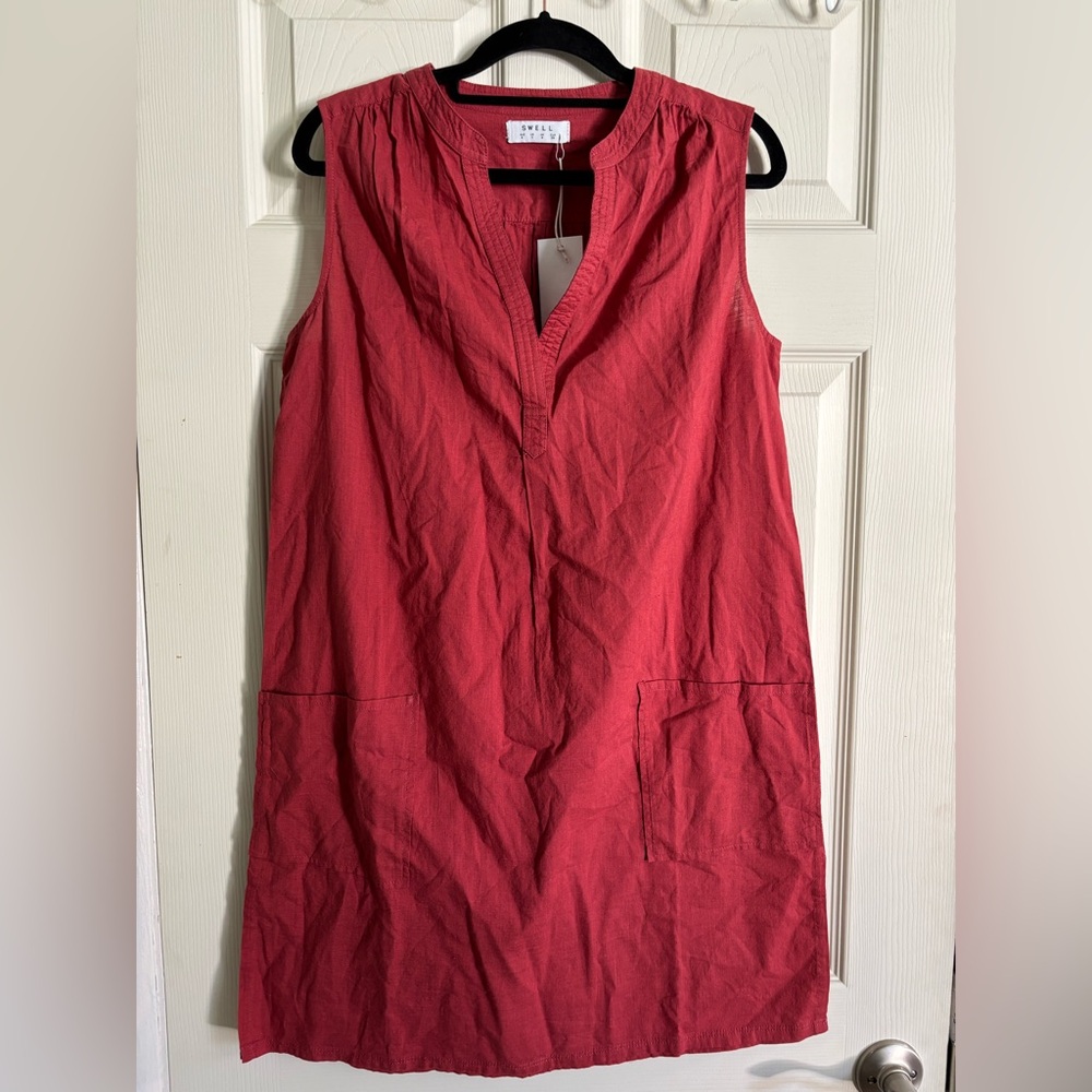 Swell Sleeveless Shift Full Cotton Natural Fibers Rust Beach Shirt Dress